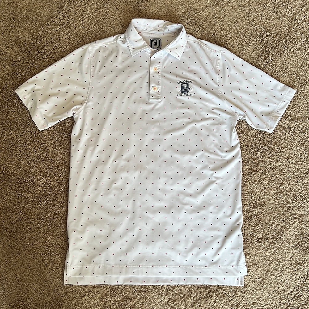 Mens Medium FootJoy FJ US Open Pebble Beach 2019 White (Pink/Blue Design) Polo